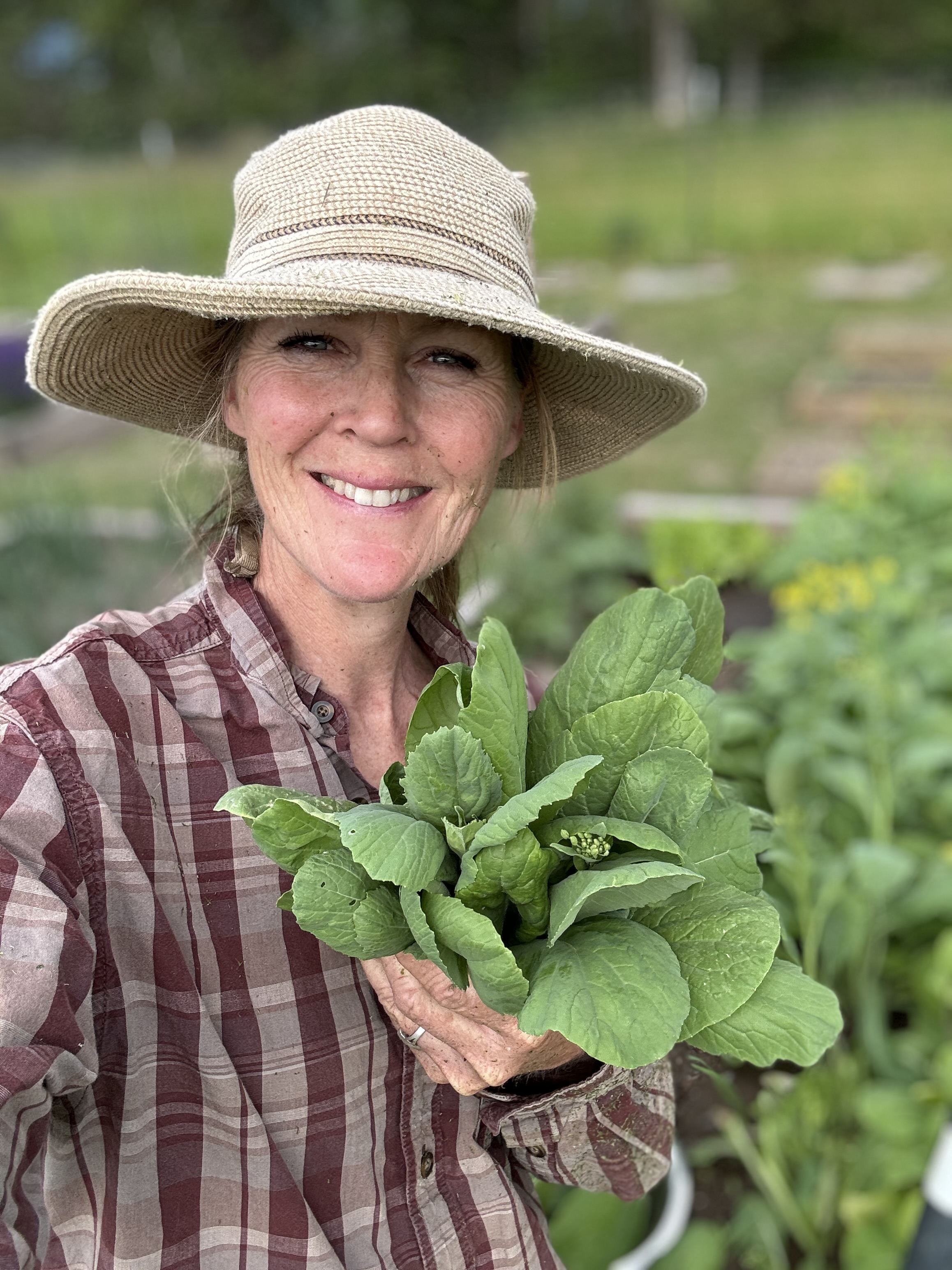 Elizabeth at her farm table